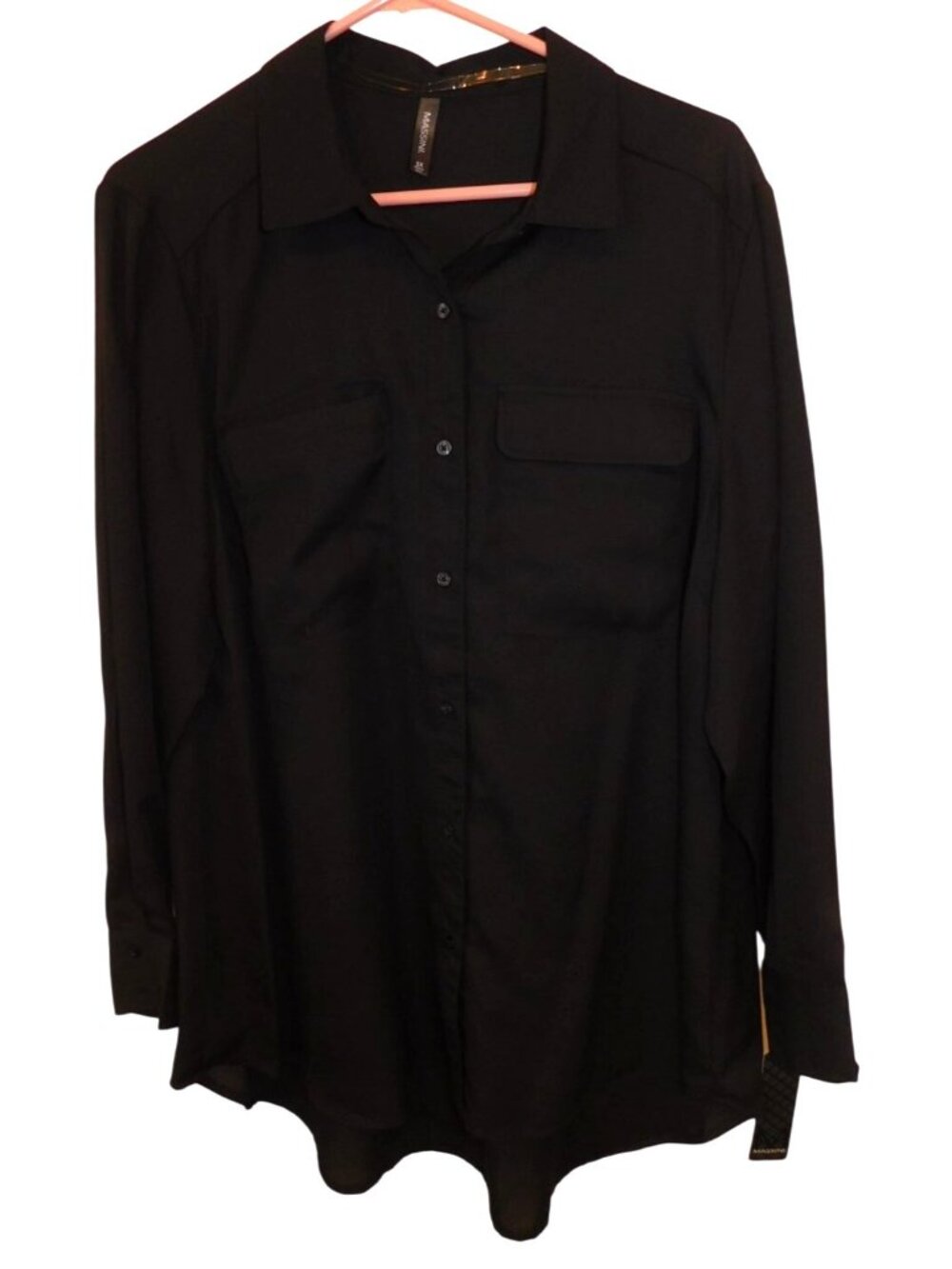 NWT Massini 1X Black Long Sleeve Blouse Button Front Career Workwear Top